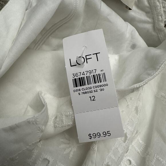 Ann Taylor Loft Dress Women 12 White Eyelet Lace Belted Puff Sleeve Resort Beach - Picture 10 of 15